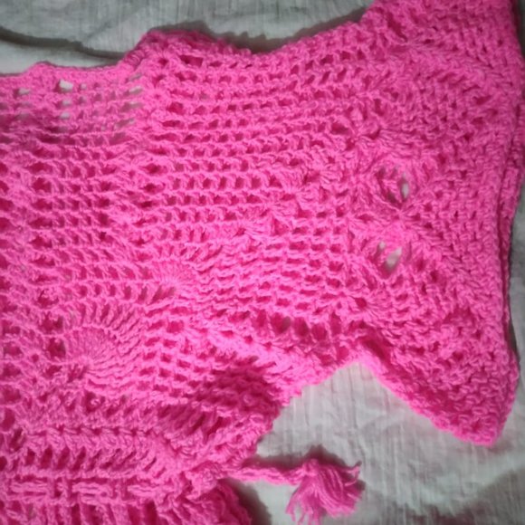 Woolen Empire Pattern Bell Sleeves Top for Woman - Pink, 2XL - Picture 4 of 7